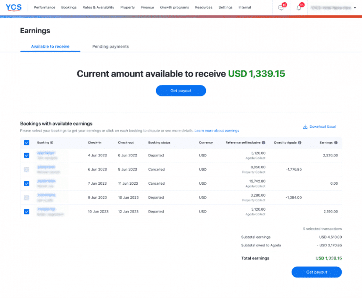 Earnings page in Partner Portal