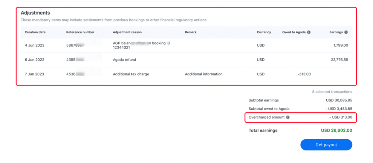Adjustments section in Partner Portal