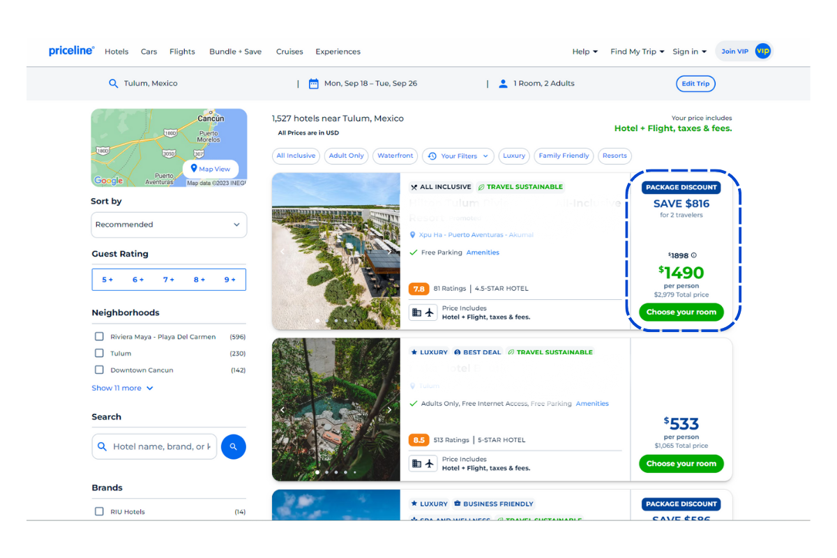 Package Search priceline (NAM)